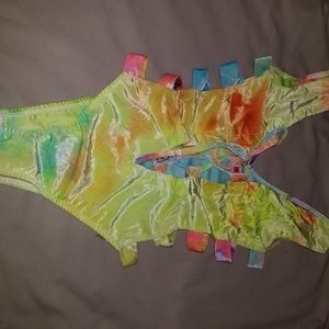Iheartraves Lace-up slit tie-dye bodysuit